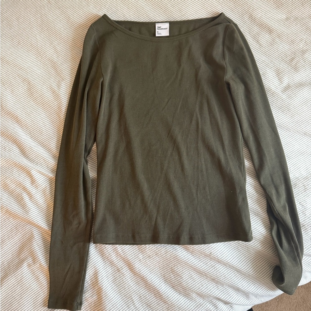 Aritzia Ribbed Boatneck top Green
